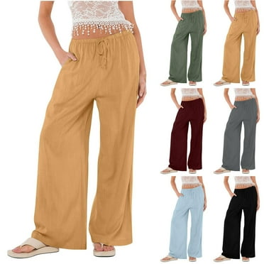 Utoimkio Clearance Women's Wide Leg Linen Lounge Pants High Waisted Drawstring Casual Loose Harem Pants for Women with Pockets