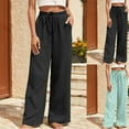 thumbnail image 1 of Utoimkio Women's Wide Leg Linen Lounge Pants High Waisted Drawstring Casual Loose Sweat Pants for Women with Pockets, 1 of 8