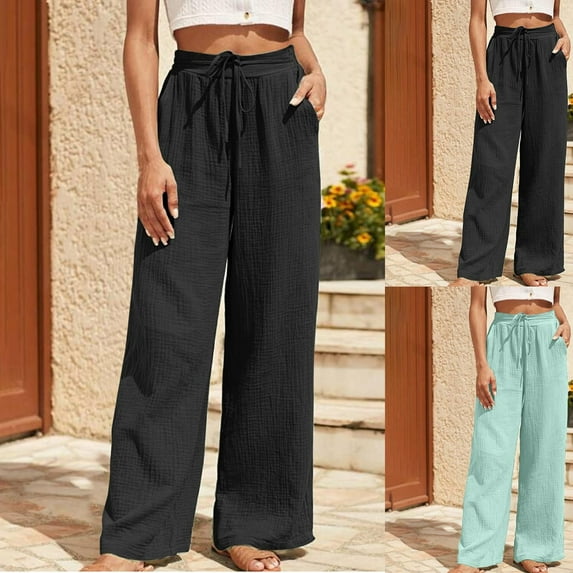 Utoimkio Women's Wide Leg Linen Lounge Pants High Waisted Drawstring Casual Loose Sweat Pants for Women with Pockets