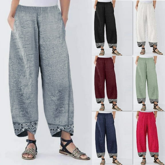 Utoimkio Women's Wide Leg Linen Pants Summer Casual Loose High Waisted Lounge Pants for Women with Pockets