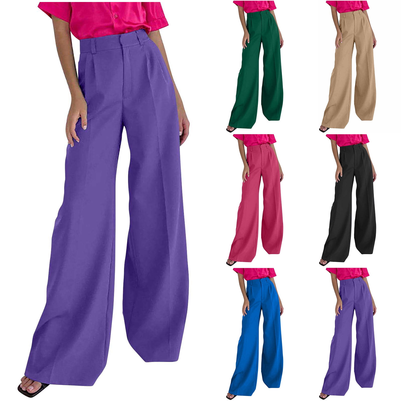 Women's High-Waisted Wide Leg Pants - Loose Fit Straight Leg Trousers For Office, Casual & Vacation