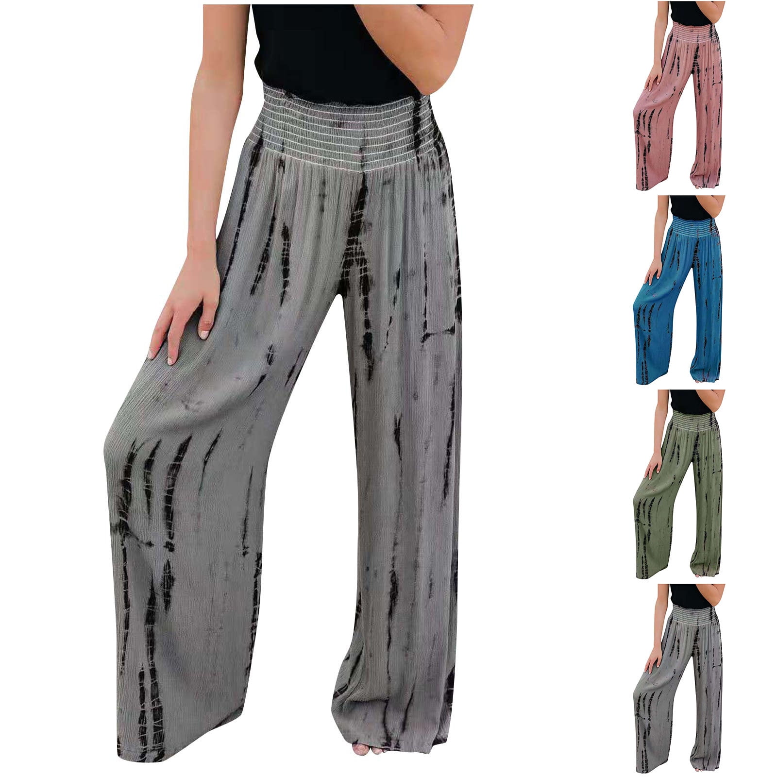 Women Summer High Waisted Lounge Pants,  Drawstring Elastic Waist Pants, Casual Yoga Beach Trousers With Pockets