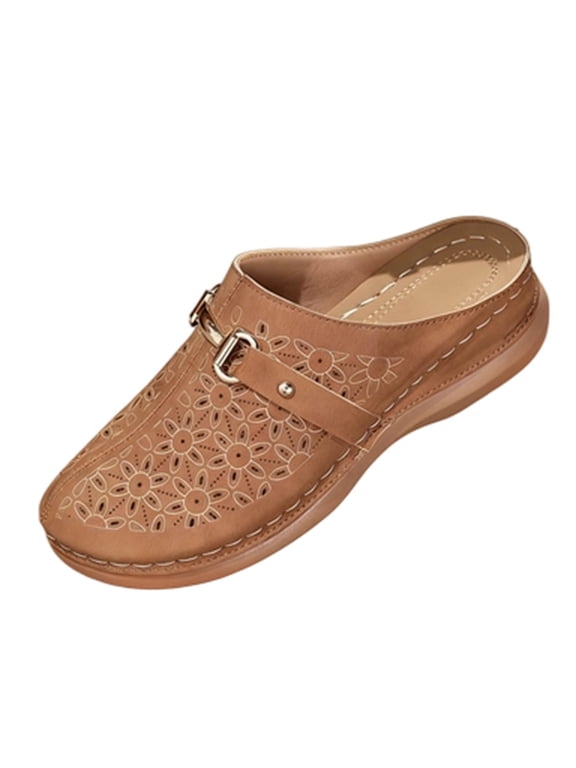 Clogs for Women Arch Support Closed Toe Sandals Comfortable Backless Low Wedge Slip on Shoes