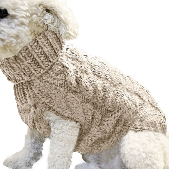 Utoimkio Dog Sweater Turtleneck Sleeveless Knitted Dog Sweater Pet Warm Clothes,Fall Winter Warm Dog Clothes for Small Medium Dogs,Khaki-S