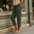 thumbnail image 1 of Utoimkio Drawstring Waist Linen Capri Pants for Women Casual Hollow Eyelet Cutout Hem Cropped Trousers with Single Button Back Pocket, 1 of 5