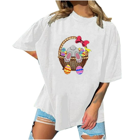 VerPetridure Easter Day Shirts Short Sleeve Printed Tee Tops Bunny T-Shirt Classic-Fit Women's Print Short Sleeve Crew Neck Pullover Casual T Shirt Top