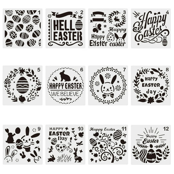 Utoimkio Easter Decorations Outdoor 12Pcs Easter Stencils Templates Plastic Hollow Drawing Painting Easter Decor