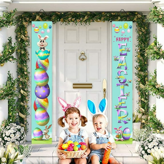 Utoimkio Easter Eggs Easter Porch Sign Happy Easter Banner Indoor Outdoor Wall Hanging Flag Banners Easter Decor