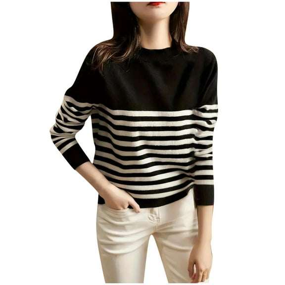 Utoimkio Fall Sweaters for Women Round Neck Striped Cute Winter Pullover Sweaters for Women