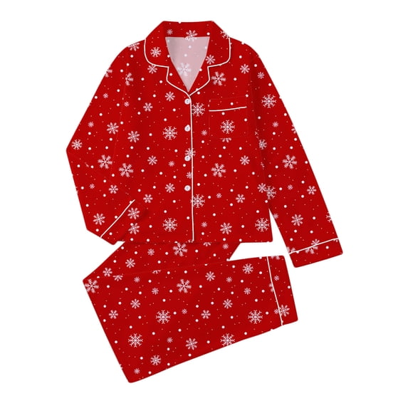 Utoimkio Fall Winter Christmas Pajamas Set for Women Long Sleeve Snowflake Print Button Down Shirts and Elastic Waisted Pajama Pants Sets Christmas Home Loungewear Soft Comfy Sleepwear Set