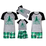 Utoimkio Family Christmas Pajamas Matching Sets Holiday Cute Print Christmas Sleepwear Short Sleeve Shirts and Plaid Shorts Loungewear Xmas Pjs Set for Couples and Kids