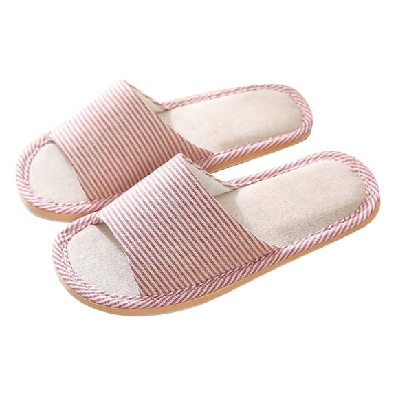 Utoimkio Flat Sandals for Women Under $10 Couple Casual Linen Open Toe Stripe Comfy Casual Flops Home Shoes