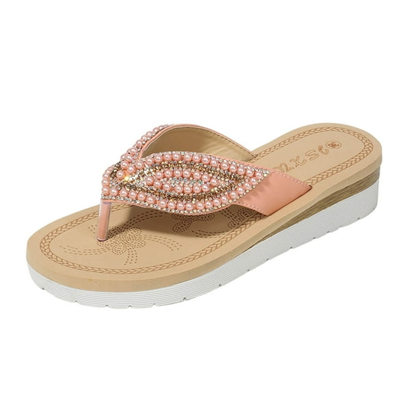 Utoimkio Flat Sandals for Women Under $10 Women Casual Open Toe Comfy Slippers Rhinestone Beach Casual Shoes