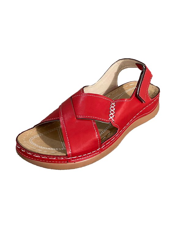 Flat Sandals for Women Under $10 Women's Summer Plus-size Wide Strip Back Empty Paste Wedge Sandals