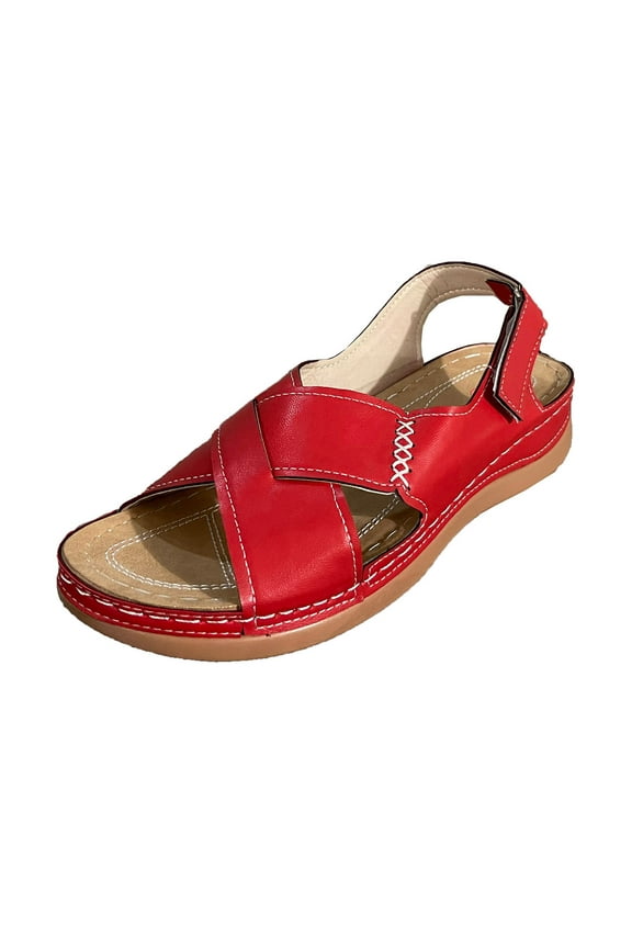 Flat Sandals for Women Under $10 Women's Summer Plus-size Wide Strip Back Empty Paste Wedge Sandals