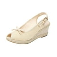 thumbnail image 1 of Utoimkio Flat Sandals for Women Summer Women's High Heels Shoes Linen Straw Sandals Wedges Casual Canvas Dress Slippers, 1 of 7