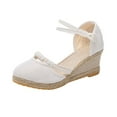 thumbnail image 1 of Utoimkio Flat Sandals for Women Summer Womens Closed Toe Wedges Shoes Platform Slingback Mid Low Heel Canvas Dress Sandals, 1 of 9