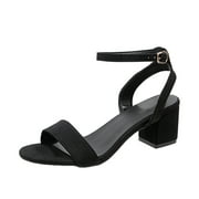 Utoimkio Flip Flops for Women Size 8 Summer Thick Heel Women's Shoes Peep-toe Slip On Sandals with Buckle