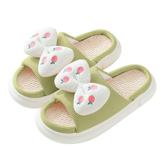 Utoimkio Flip Flops for Women Wide Width Men's and Women's Couple Shoes Flat Plush Non-slip Home Shoes Linen Comfortable Platform Slippers