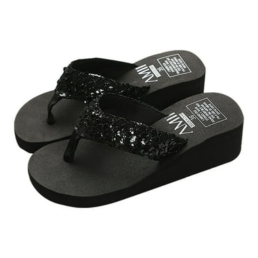 Utoimkio Flip Flops for Women Wide Width Women Summer Sequin Flip Flops with Platform Beach Sandals