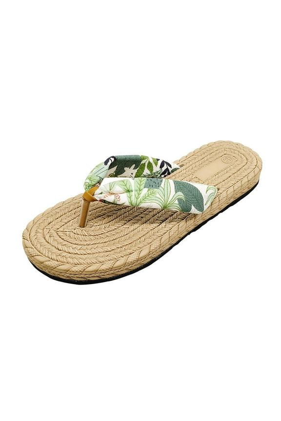 Flip Flops for Women Wide Width Women's Summer Ethnic Style Imitation Hemp Rope Bottom Outside To Wear Slippers Flat Slippers