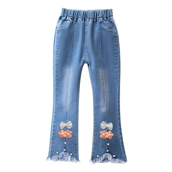 Utoimkio Girls Flared Jeans Kids Cute Bowknot Bell Bottom Denim Pants Casual Trousers for Girls 2-13 Years