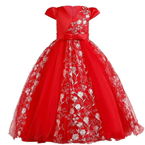 Utoimkio Girls Long Evening Gown Dress Summer Mesh Maxi Dress Short Sleeve Princess Party Dresses for Girls 3-12 Years