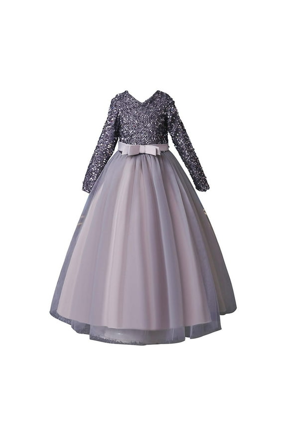 Girls Long Evening Gown Dress Winter Fall Maxi Gown Long Sleeve Princess Party Dresses for Girls 4-12 Years