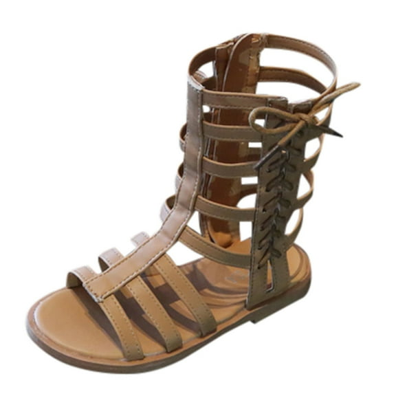 Utoimkio Girls Zipper Strappy Knee High Gladiator Sandals Comfort Flat Zip Up Boots Shoes for Toddler Baby Girls