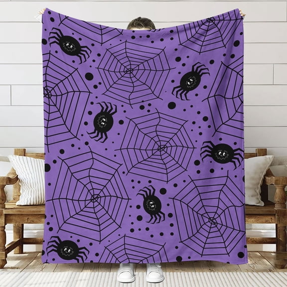 Utoimkio Halloween Flannel Throw Blanket 51.2x59.3Inch Halloween Spider Pattern Print Blanket Halloween Decorative Blanket Party Supplies for Couch Sofa Bedroom