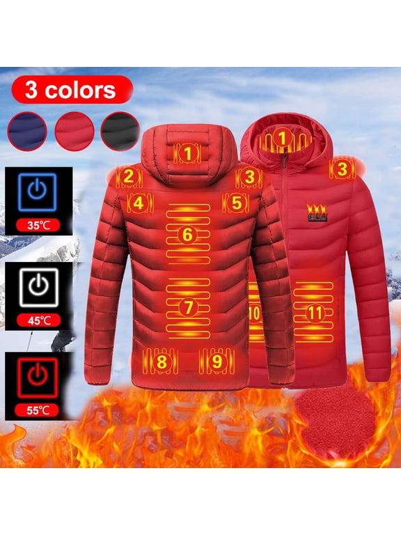 Heated Jacket for Men and Women,Heated Coat Hooded Heating Warm Jackets Windproof Lightweight USB Charging Electric Body Warmer