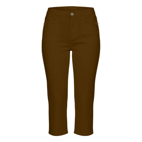 Utoimkio High Waist Button Fly Capri Pants for Women Casual Cropped Denim Style Trousers with Pockets
