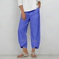thumbnail image 1 of Utoimkio High Waist Cropped Linen Pants for Women Boho Eyelet Embroidery Wrap Cuff Capri Trousers with Side Hand Pockets, 1 of 6
