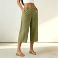 thumbnail image 1 of Utoimkio High Waist Wide Leg Capri Pants for Women Casual Single Button Fly Cropped Trousers for Women with Patch Side Pockets, 1 of 5