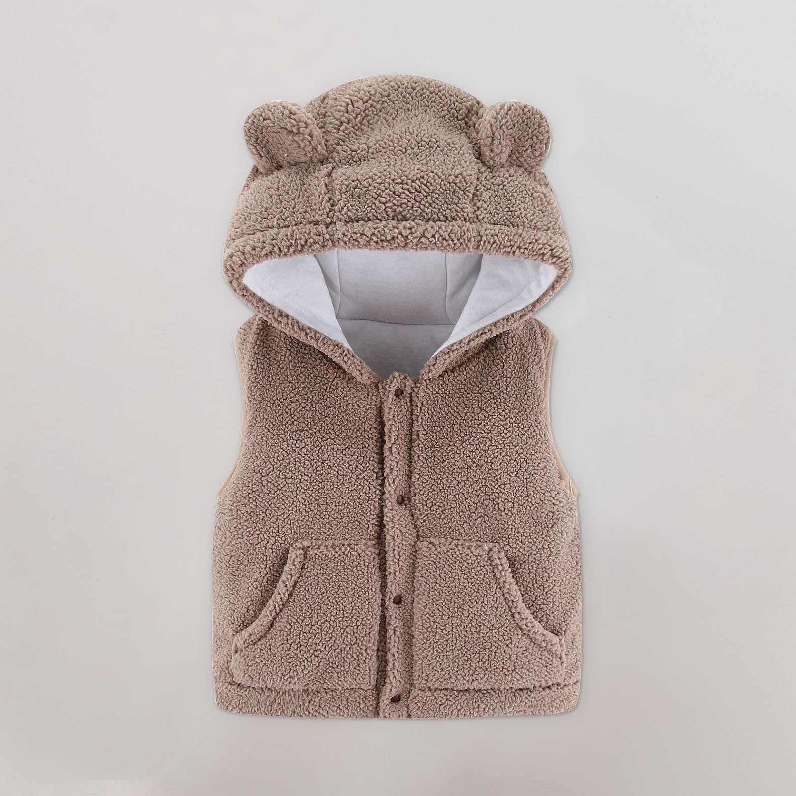 Utoimkio Infant Baby Boys Girls Fleece Hoodies Vest Winter Warm Button Down Hooded Jackets Fall Winter Sleeveless Outwear