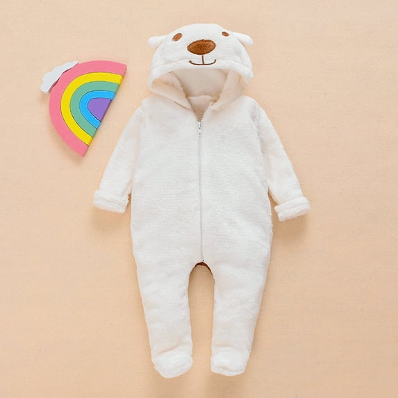 Utoimkio Infant Baby Girl Boy Fleece Lined Jumpsuits Toddler Ear Zipper Up Snowsuit Newborn Hooded Romper Winter Warm Coat Outwear Winter Clothes Outfits