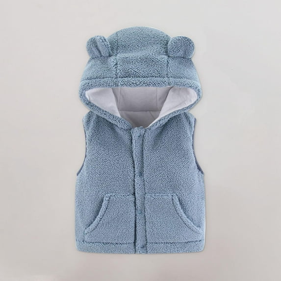 Utoimkio Kids Fleece Winter Hoodies Vest Warm Button Down Hooded Jackets Fall Winter Sleeveless Outwear for Boys Girls