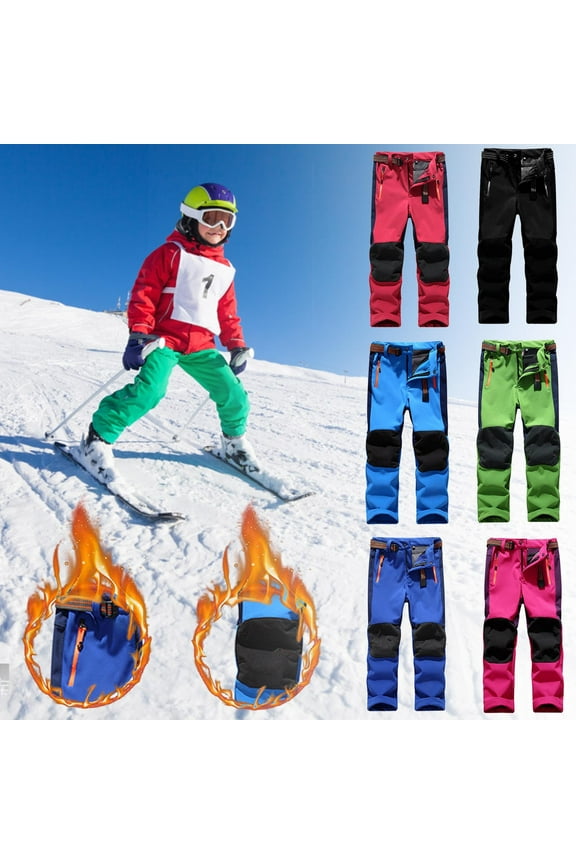Kids Winter Waterproof Hiking Pants Snow Ski Pants Boys Girls Outdoor Windproof Fleece Warm Insulated Pants Wear-resistant Breathable Athletic Pants for Kids 5-14 Years