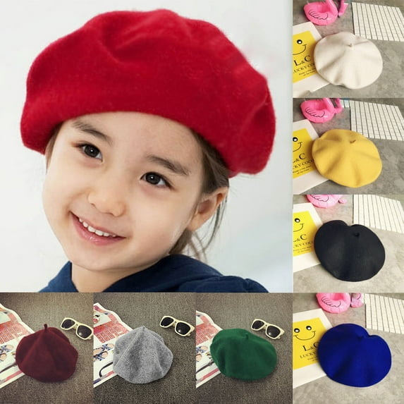 Utoimkio Kids Wool Beret Hat Solid Color Beret Cap Winter Warm Caps for Boys Girls 2-7 Years