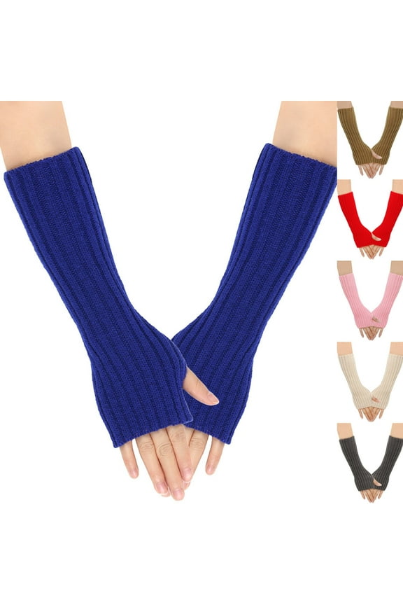 Knitted Arm Warmers Gloves Winter Long Fingerless Gloves Thumb Hole Gloves Mittens for Women and Men