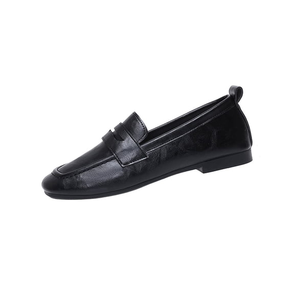 Utoimkio Leather Loafers for Women Comfort Round Toe Slip On Anti Slip Low Chunky Heel Loafers for Work Daily Casual Dressy