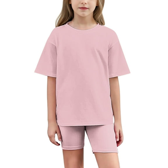 Utoimkio Little Boy Girls Summer Athletic Clothes Solid Color Short Sleeve T Shirt and Shorts Set Toddler Summer Outfits