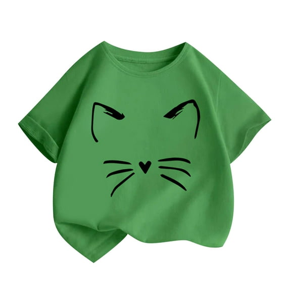 Utoimkio Little Boy Girls Summer Short Sleeve T Shirts Kids Basic Tees Cute Print Crewneck Tops 2-14 Years