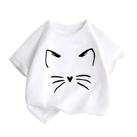 Utoimkio Little Boy Girls Summer Short Sleeve T Shirts Kids Basic Tees Cute Print Crewneck Tops 2-14 Years