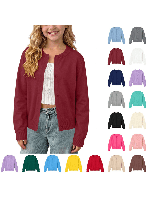 Little Girls Knitted Cardigan Sweaters Round Neck Long Sleeve Button Down Shirt Coats Casual Comfortable Spring Fall Outwear
