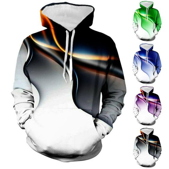 Utoimkio Men's 3D Digital Print Hoodies Pullover Sweatshirts for Men Long Sleeve Crewneck Sweatshirts Casual Loose Pullover Blouse Tops for Men with Pockets