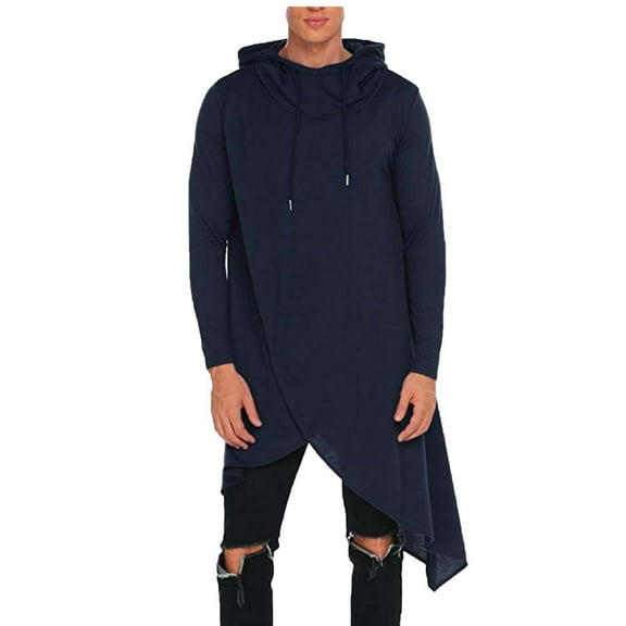 Utoimkio Men's Asymmetric Plus Size Hooded Sweatshirts Pullover Long Sleeve Hoodie Coat Casual Crewneck Sweatshirts Solid Pullover Tops for Men