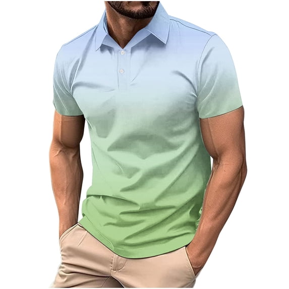 Utoimkio Men's Casual Button Down Shirts Short Sleeve Gradient Color T Shirts Summer Turndown Collared Tee Tops Size S-4XL