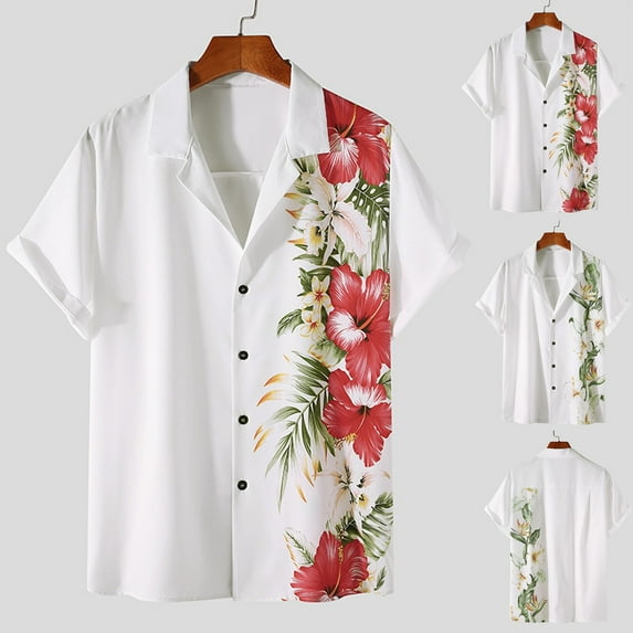 Utoimkio Men's Casual Hawaiian Shirts Short Sleeve Button Down T Shirts Summer Tropical Beach Floral Shirts