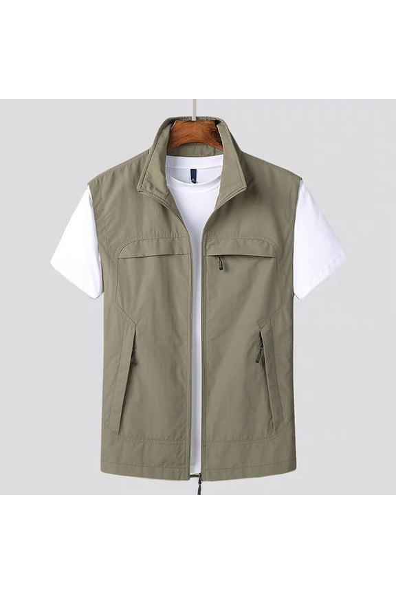 Men's Casual Lightweight Quick Dry Outdoor Travel Vest Jackets Multi Pockets Loose Fit Sleeveless Work Vest